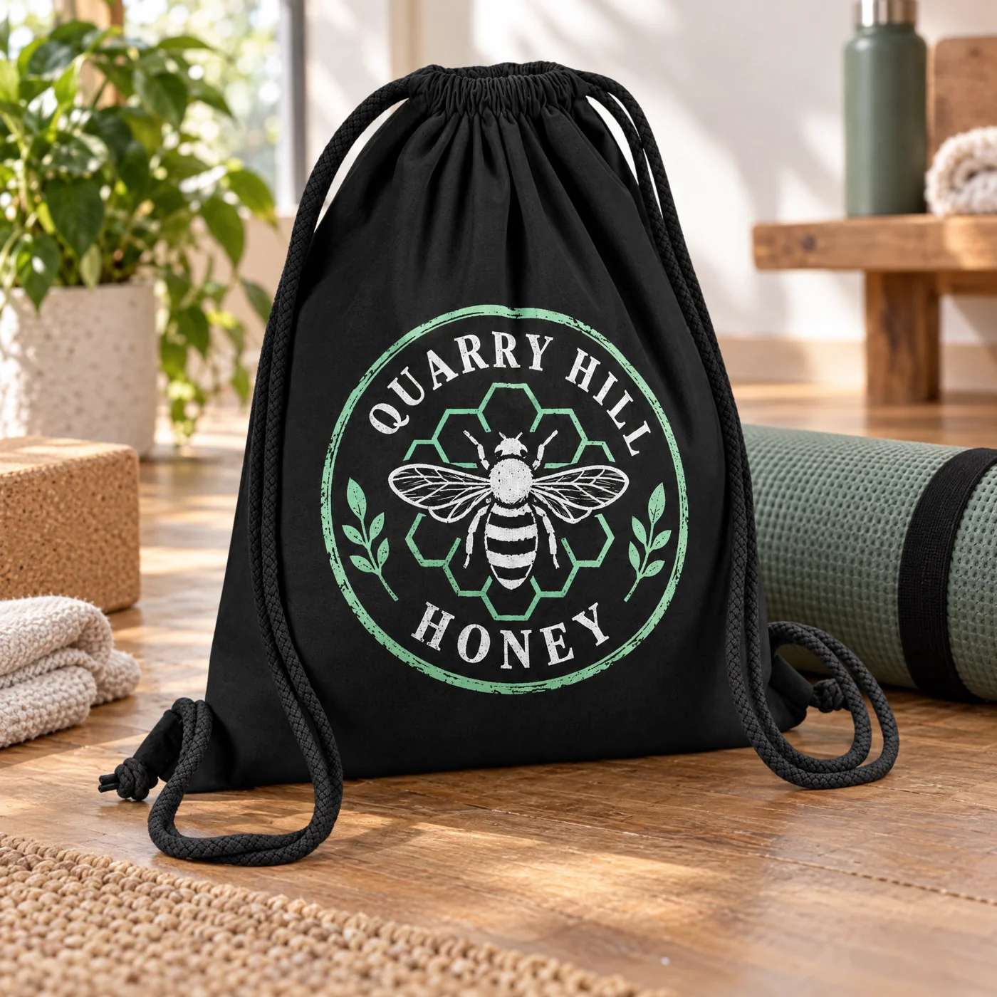 Black Organic Cotton Drawstring Bag, Premium lifestyle