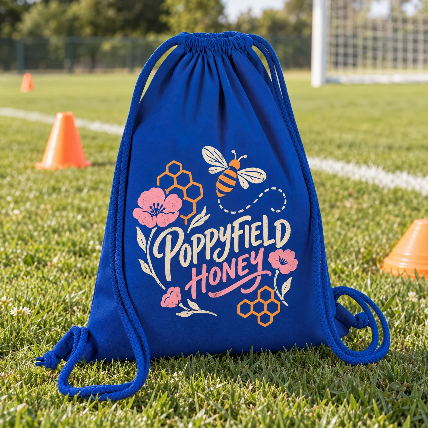 Bright Royal Organic Cotton Drawstring Bag lifestyle
