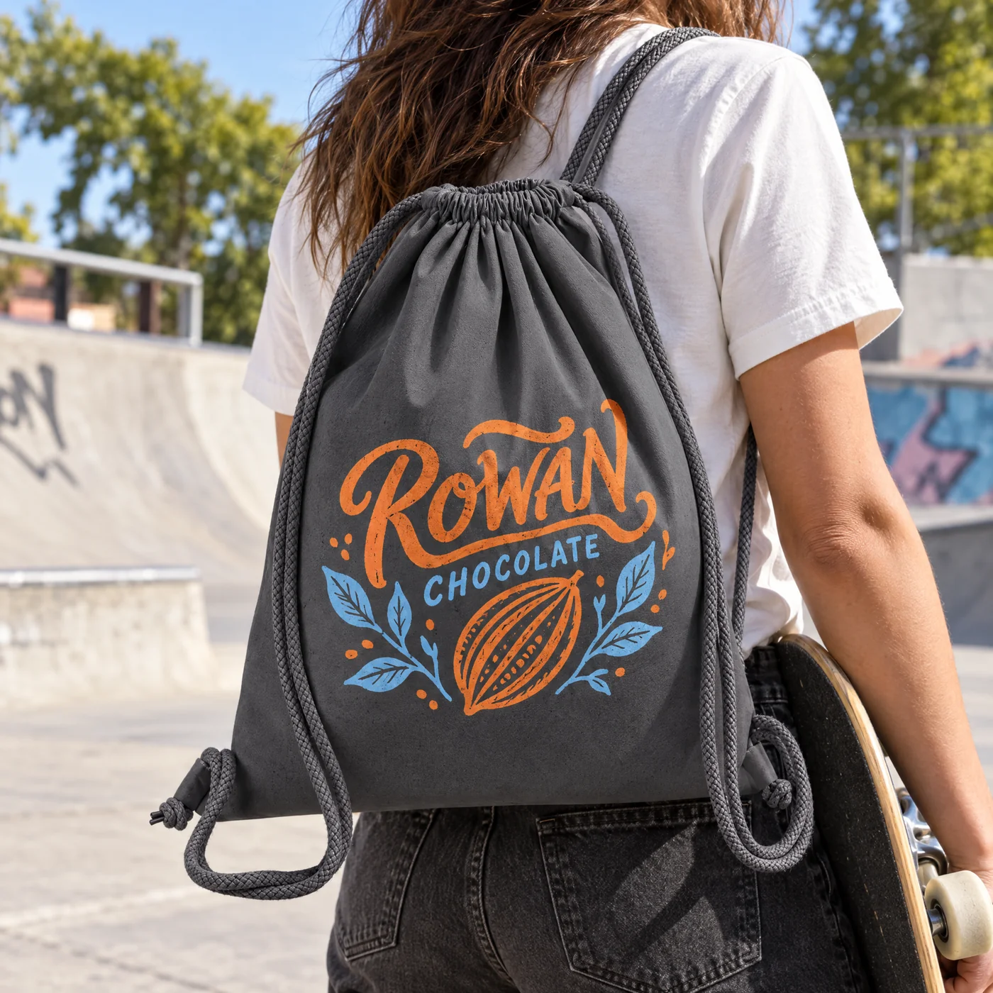 Graphite Grey Organic Cotton Drawstring Bag lifestyle