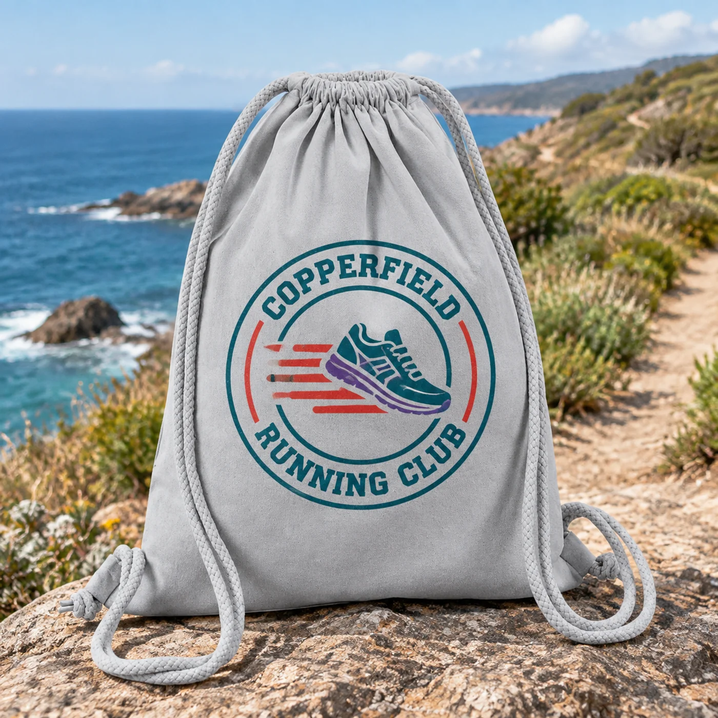 Light Grey Premium Organic Cotton Drawstring Bag lifestyle