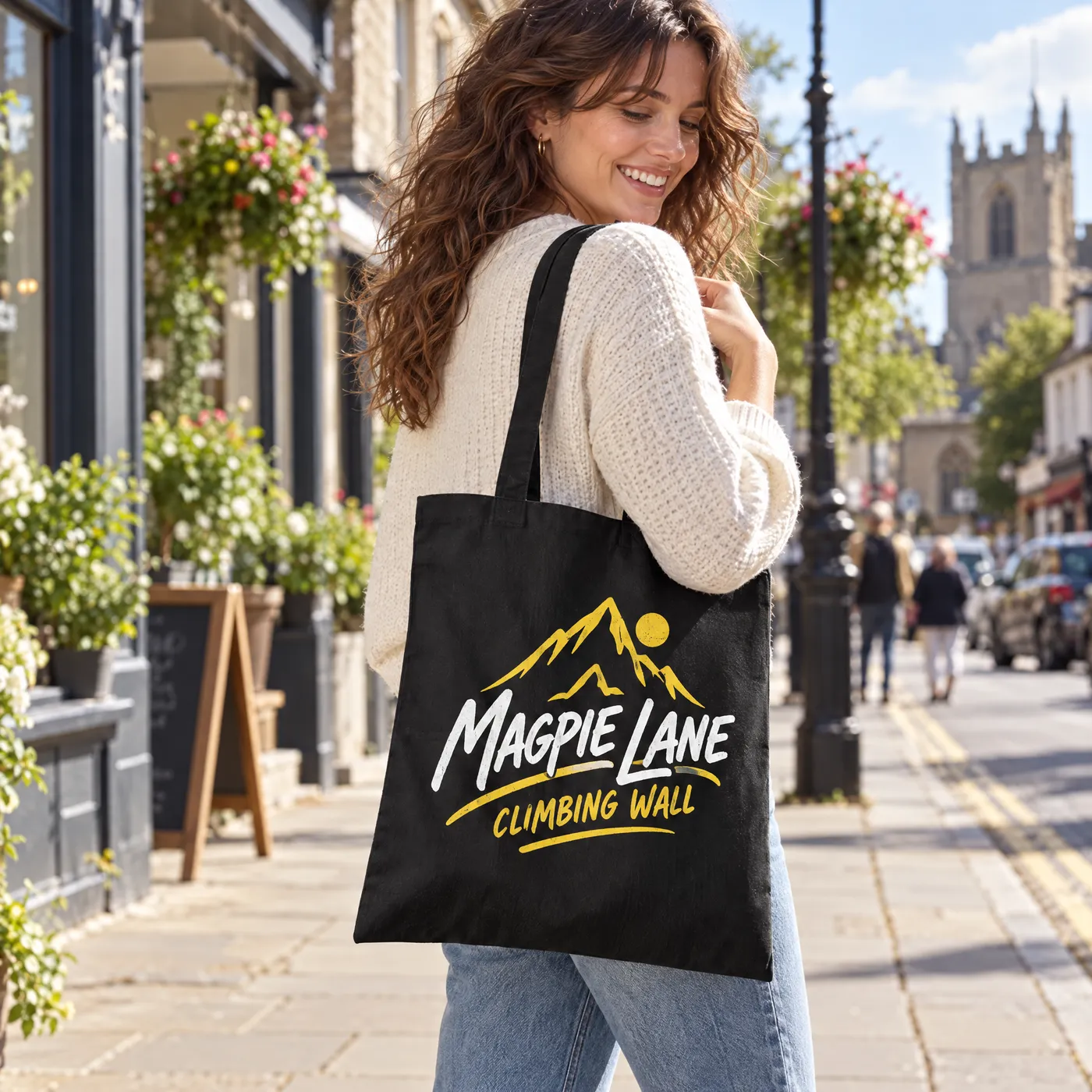 Black Cotton Tote Bag with Long Handles lifestyle