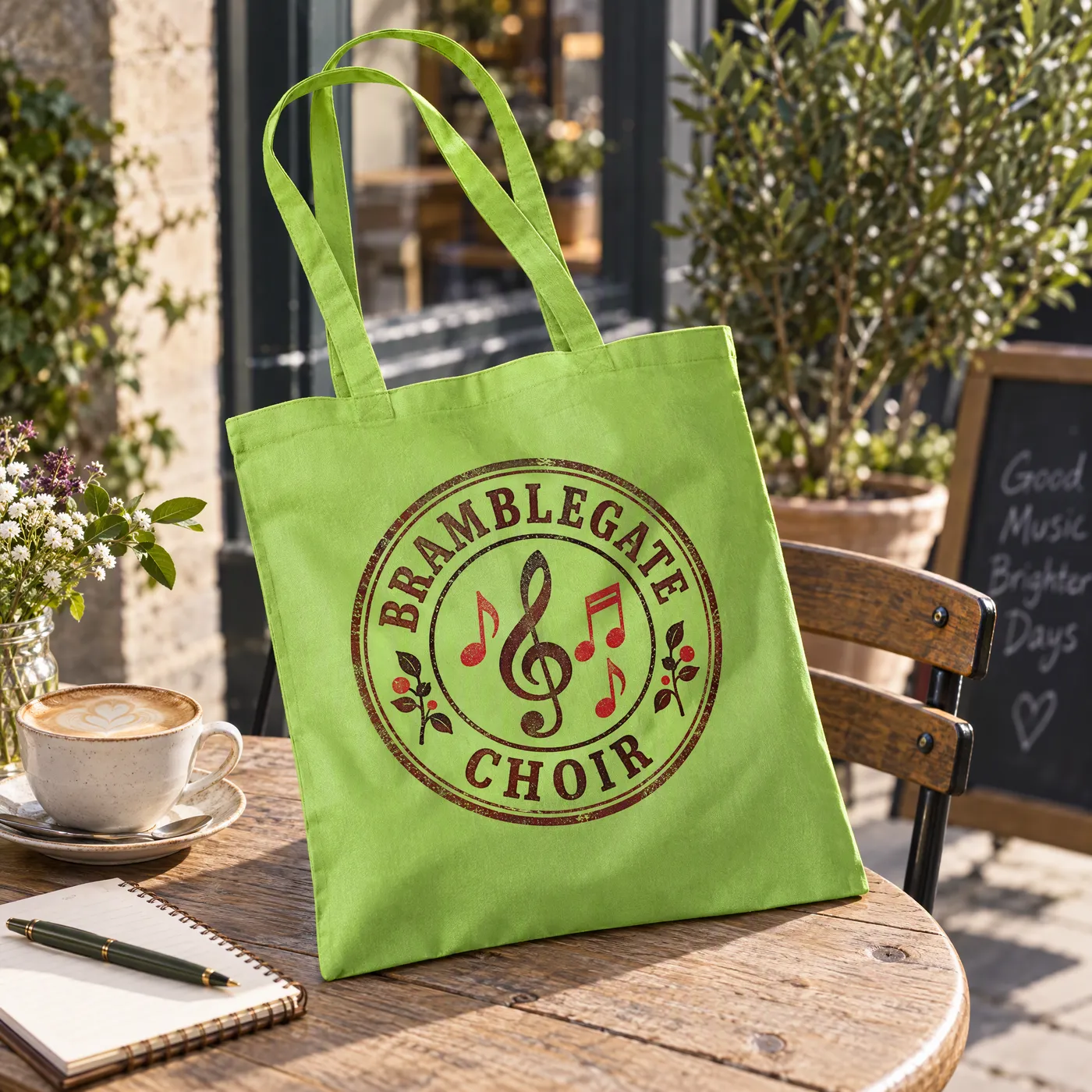 Kiwi Green Cotton Tote Bag with Long Handles lifestyle