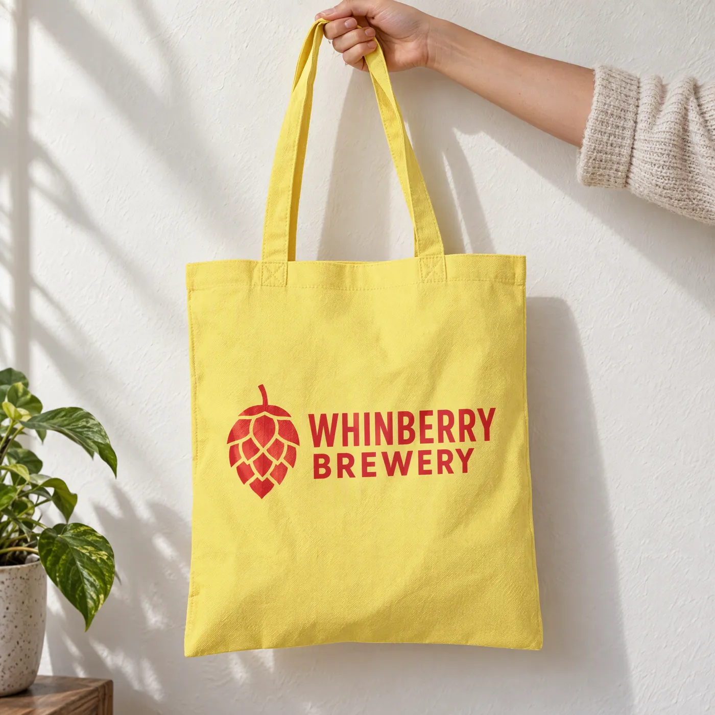 Lemon Cotton Tote Bag with Long Handles lifestyle