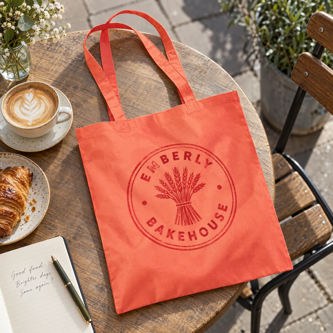 Coral Cotton Tote Bag with Long Shoulder Handles lifestyle