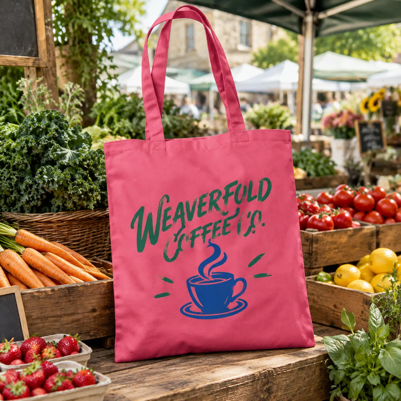 Raspberry Pink Long Handle Cotton Tote Bag lifestyle