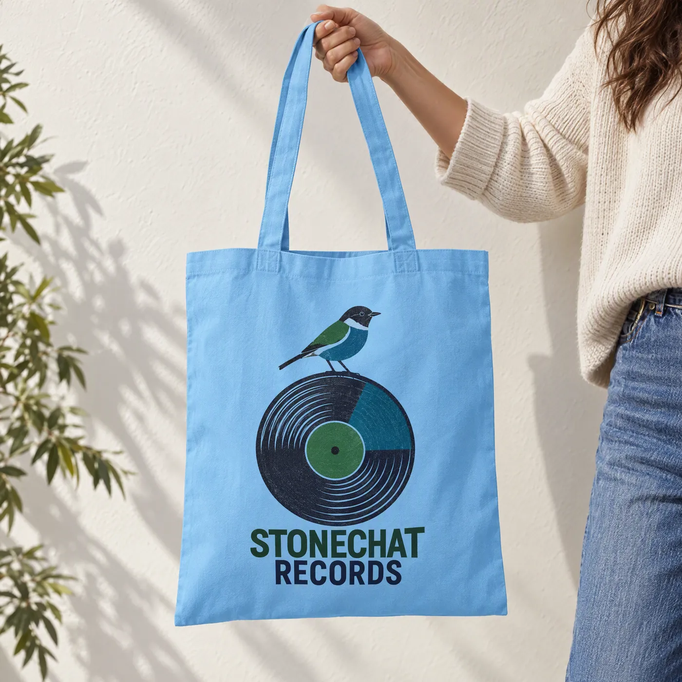 Sky Blue Cotton Tote Bag with Long Handles lifestyle