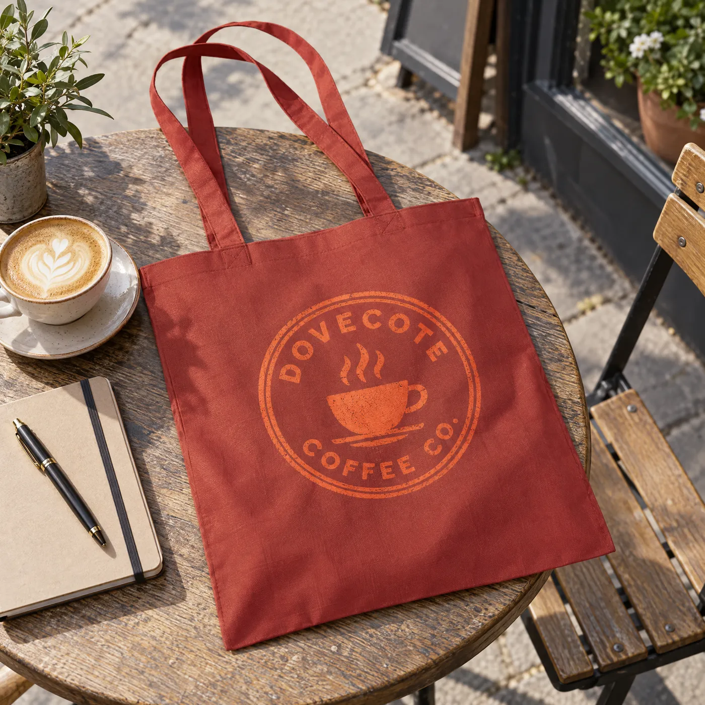 Orange Rust Cotton Tote Bag with Long Handles lifestyle