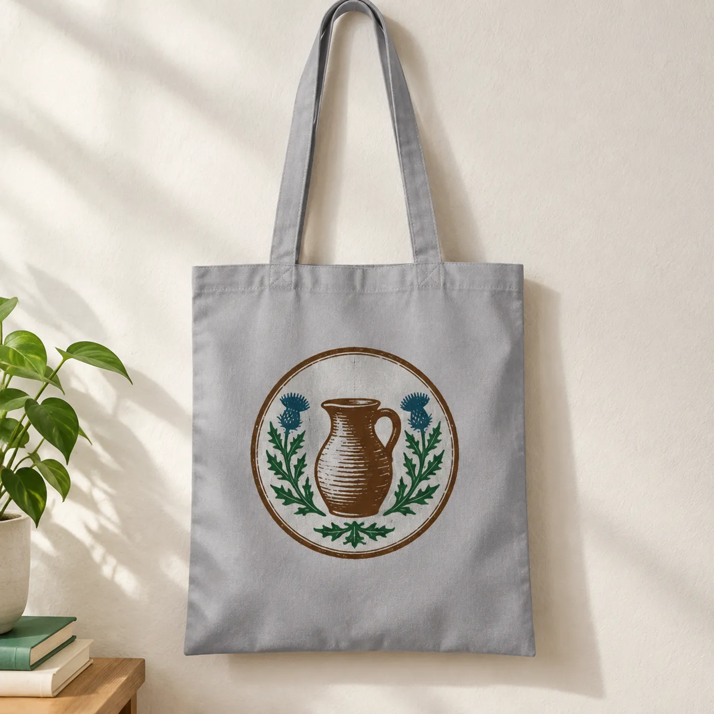 Pure Grey Tote Bag in Cotton with Long Handles lifestyle