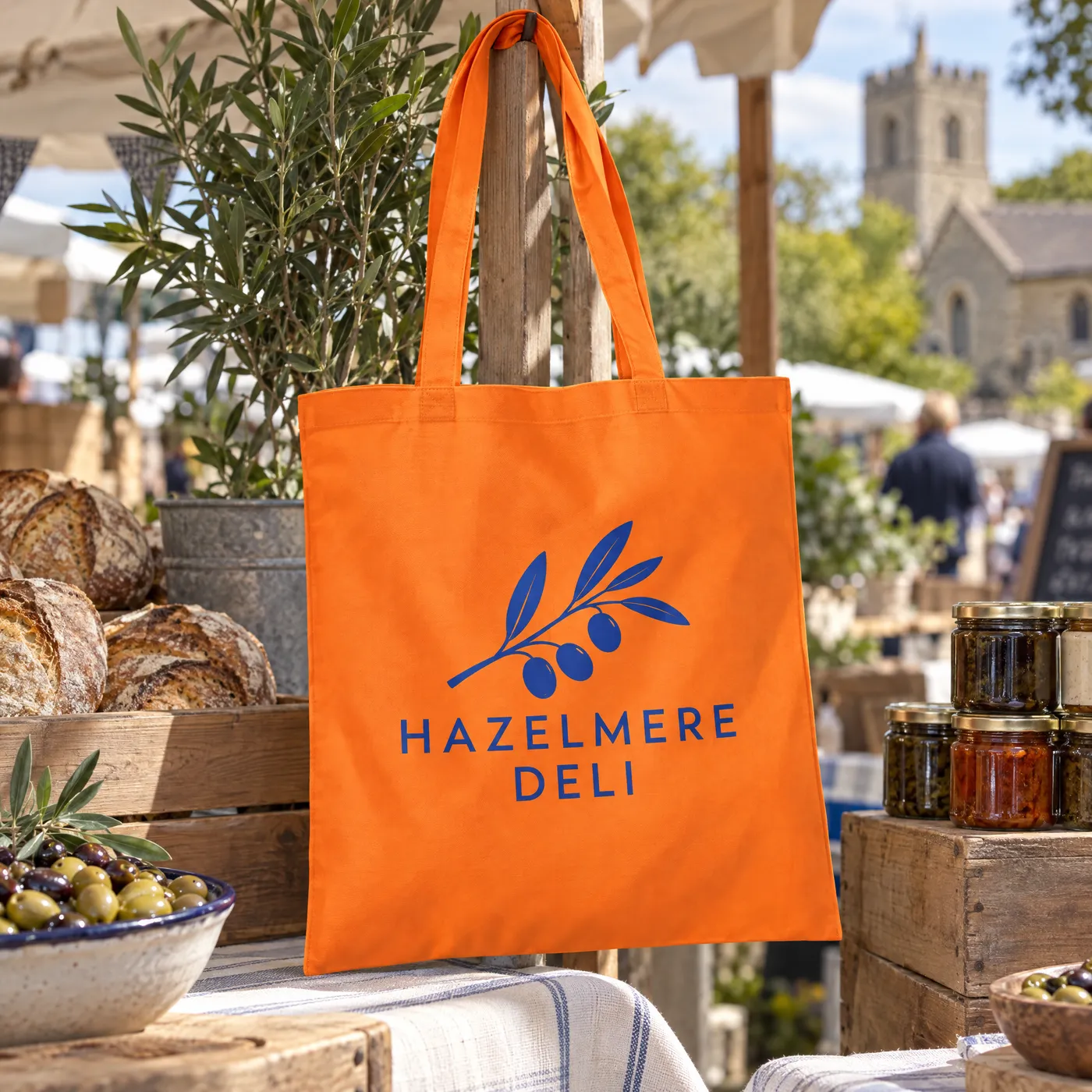 Orange Cotton Tote Bag with Long Handles lifestyle