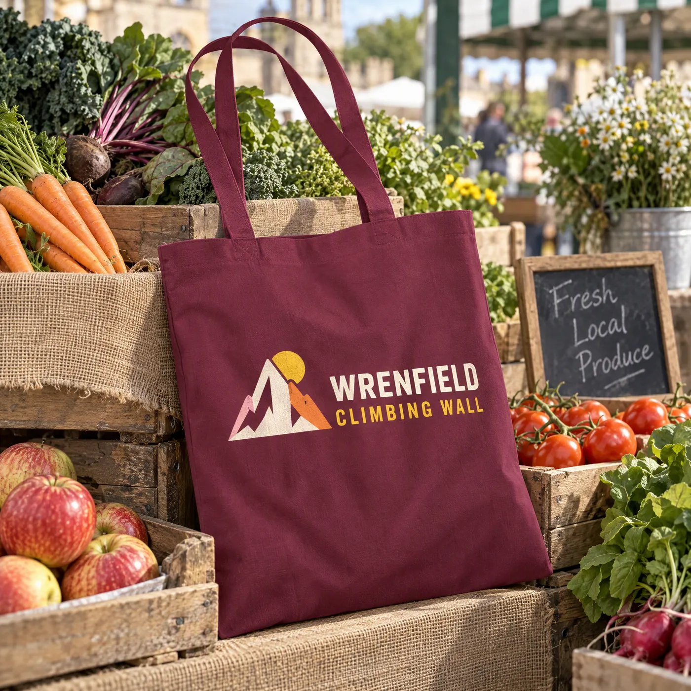 Burgundy Cotton Tote Bag with Long Handles lifestyle