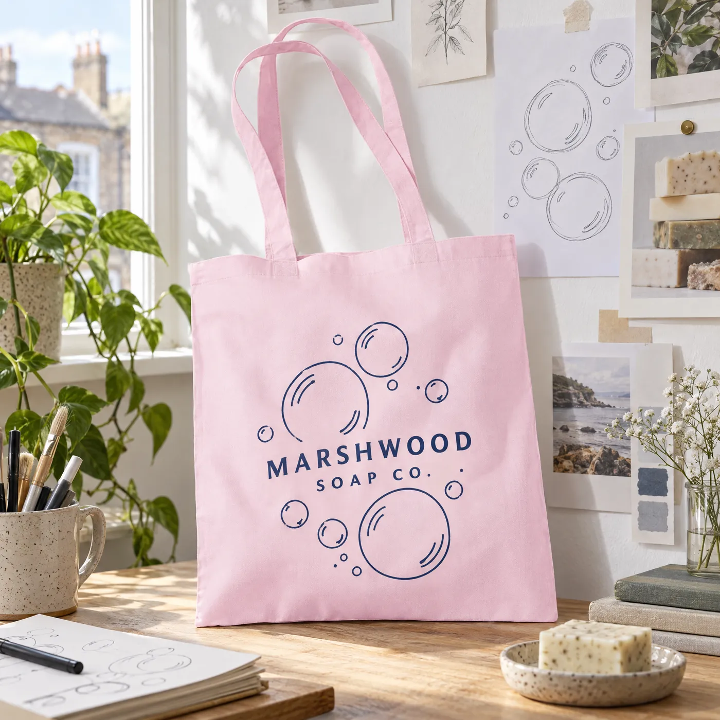 Pastel Pink Cotton Tote Bag for Logo Printing lifestyle