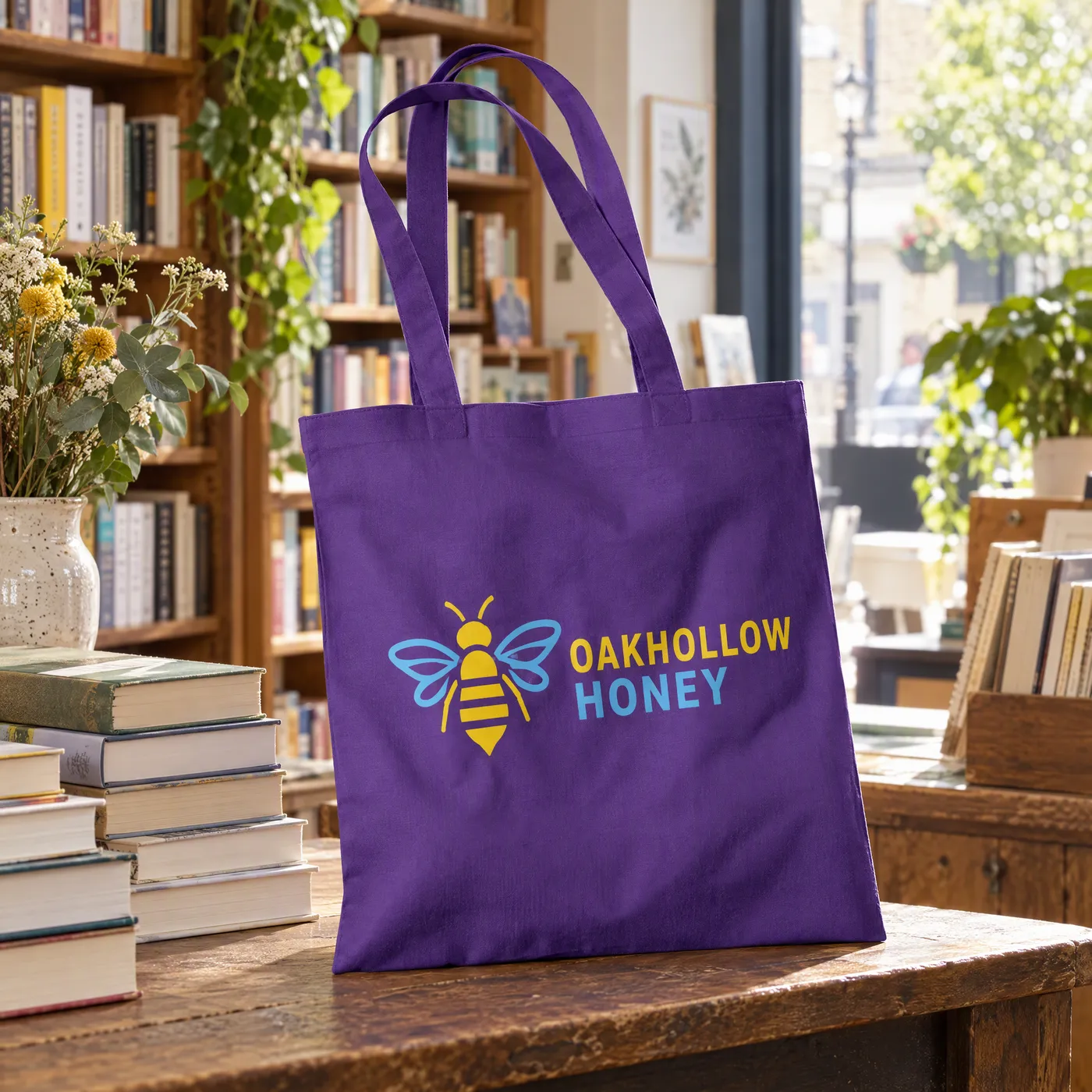 Purple Long Handle Cotton Tote for Printing lifestyle