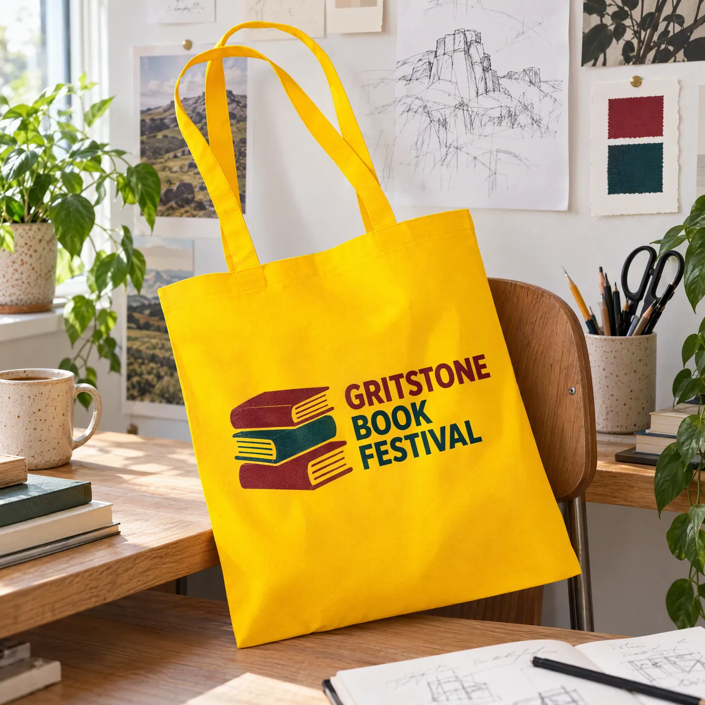 Sunflower Yellow Cotton Tote Bag with Long Handles lifestyle