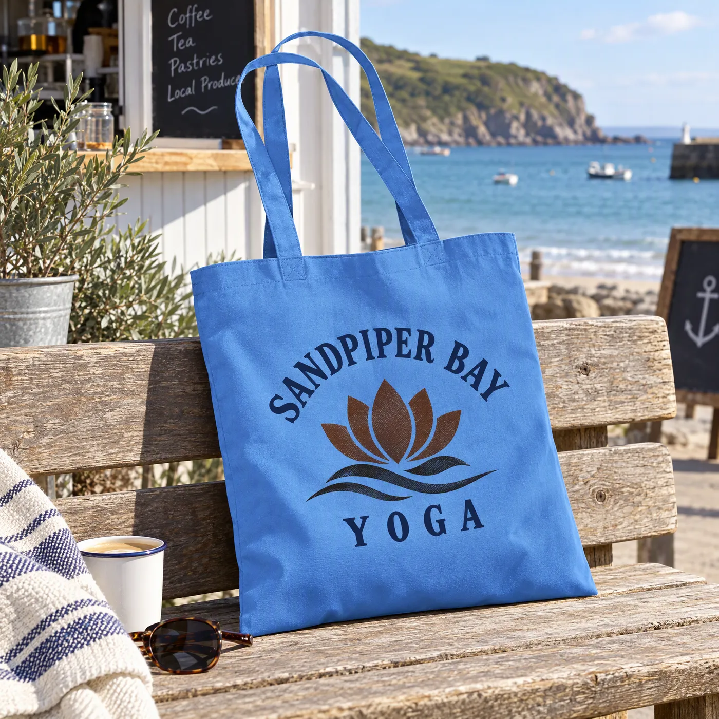 Cornflower Blue Cotton Tote Bag, Long Handles lifestyle