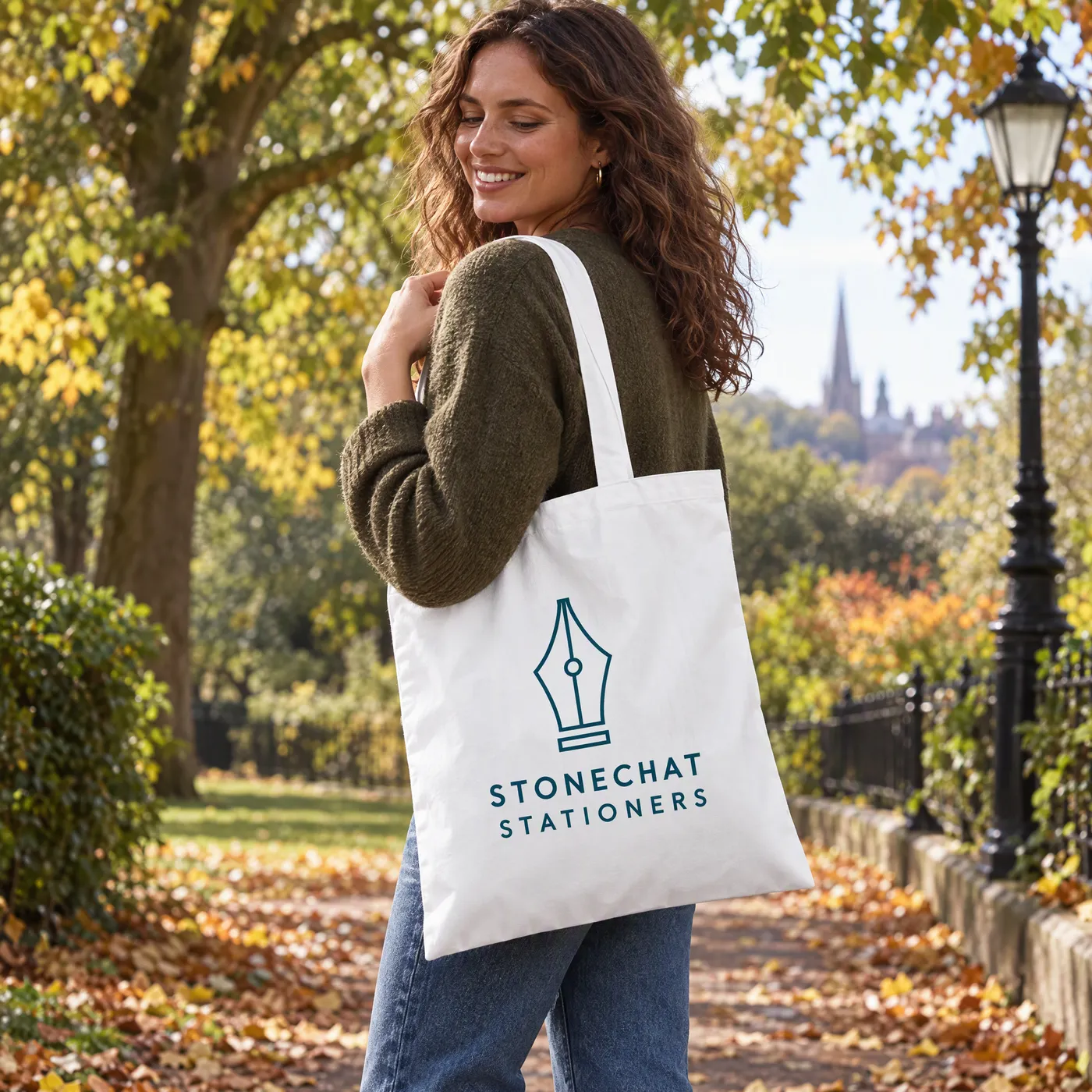 White Cotton Tote Bag with Long Handles lifestyle