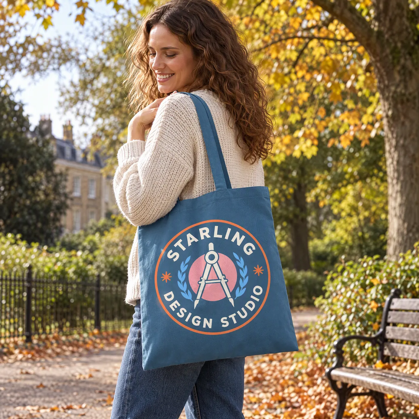 Airforce Blue Long Handle Tote Bag in Cotton lifestyle
