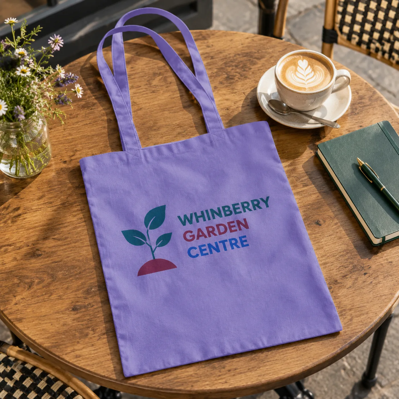 Violet Long Handle Tote Bag in 100% Cotton lifestyle