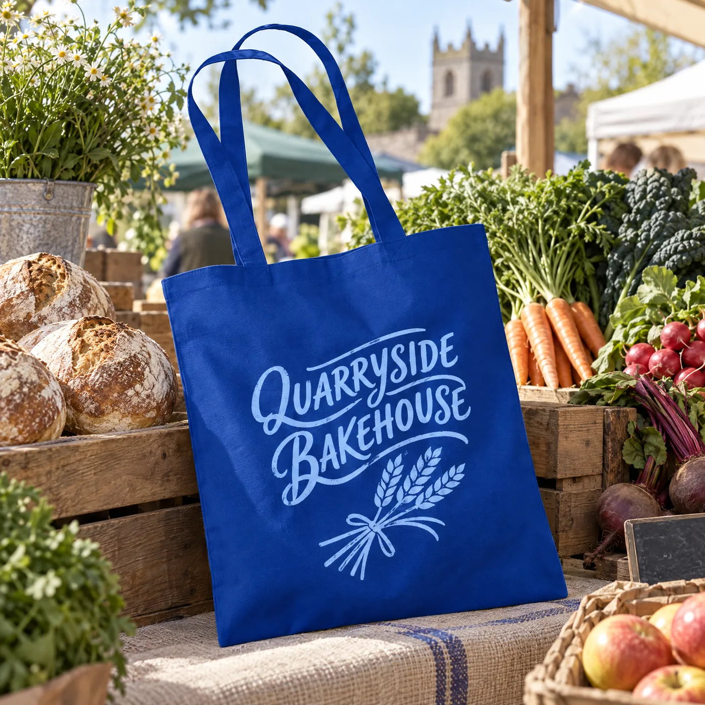 Bright Royal Blue Cotton Tote with Long Handles lifestyle