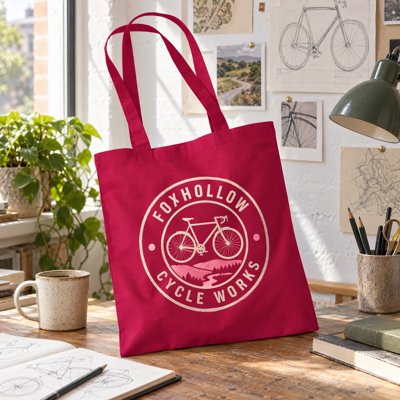 Long Handle Cotton Tote Bag in Cranberry lifestyle