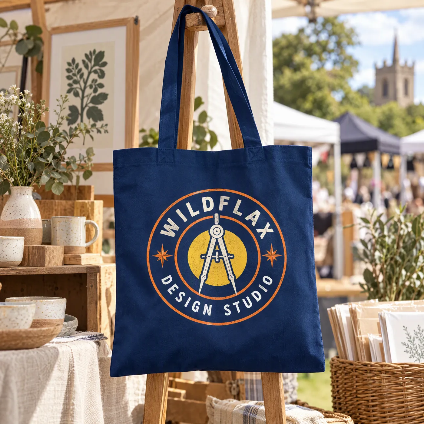 French Navy Cotton Tote Bag with Long Handles lifestyle