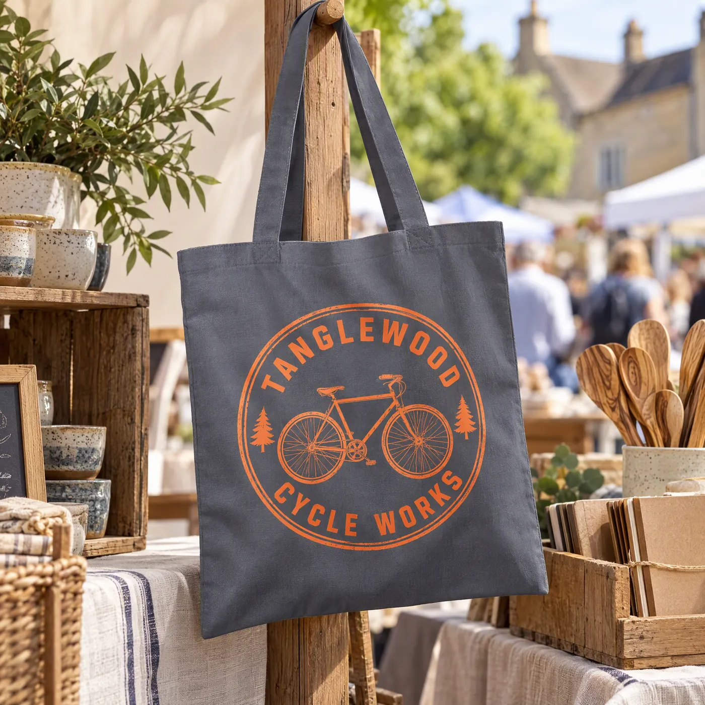 Graphite Grey Cotton Tote Bag with Long Handles lifestyle