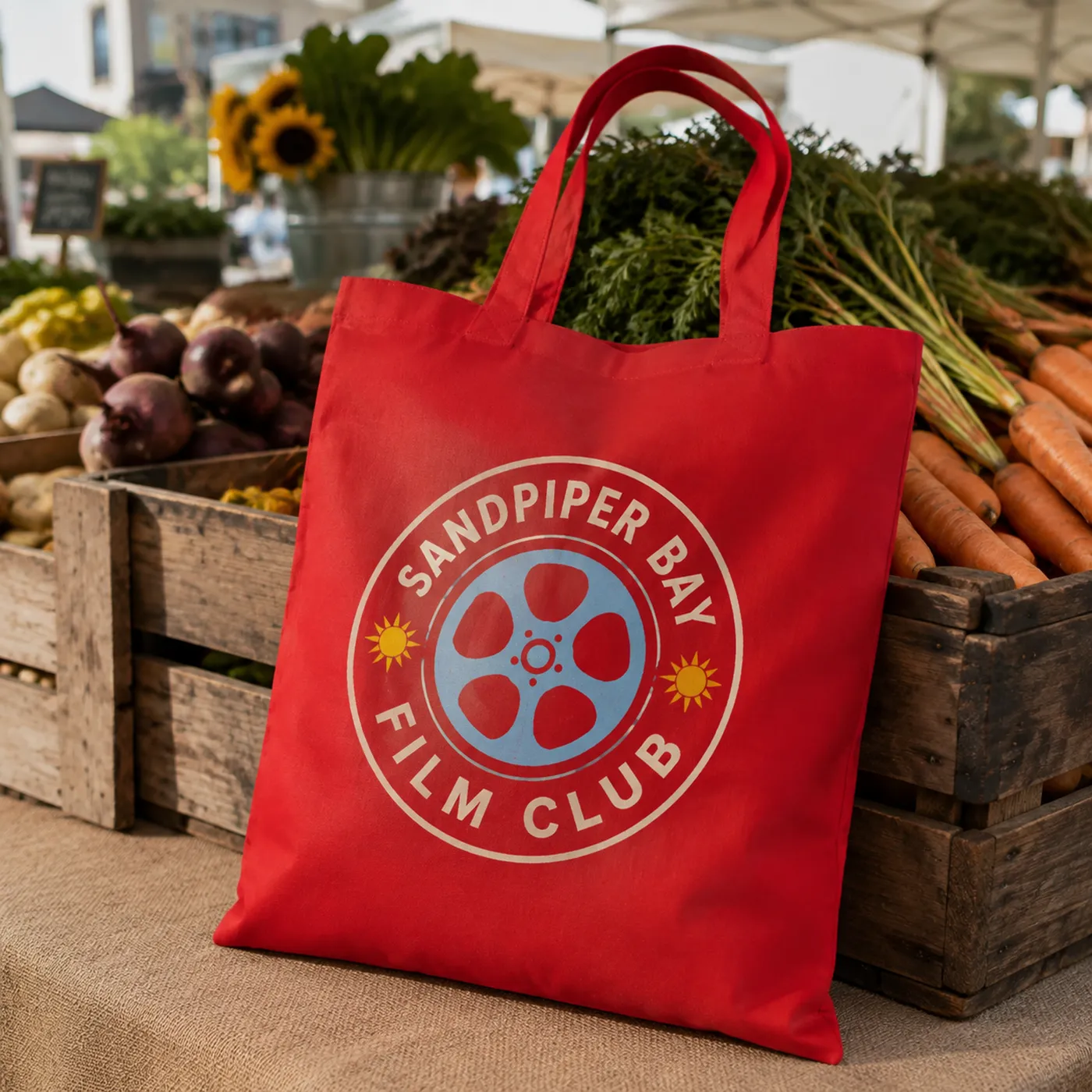 Bright Red Tote Bag in Cotton with Long Handles lifestyle