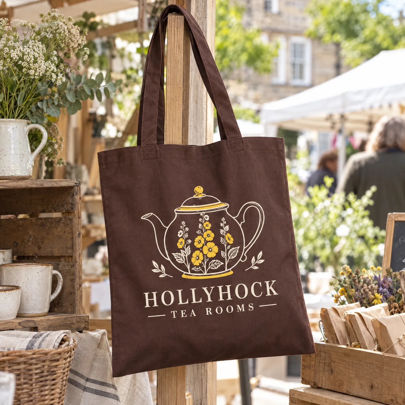 Chocolate Brown Cotton Tote Bag, Long Handles lifestyle