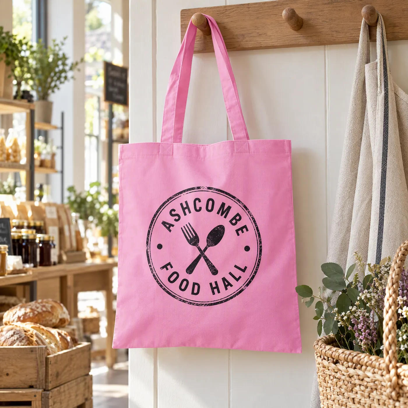 Classic Pink Tote Bag with Long Handles lifestyle