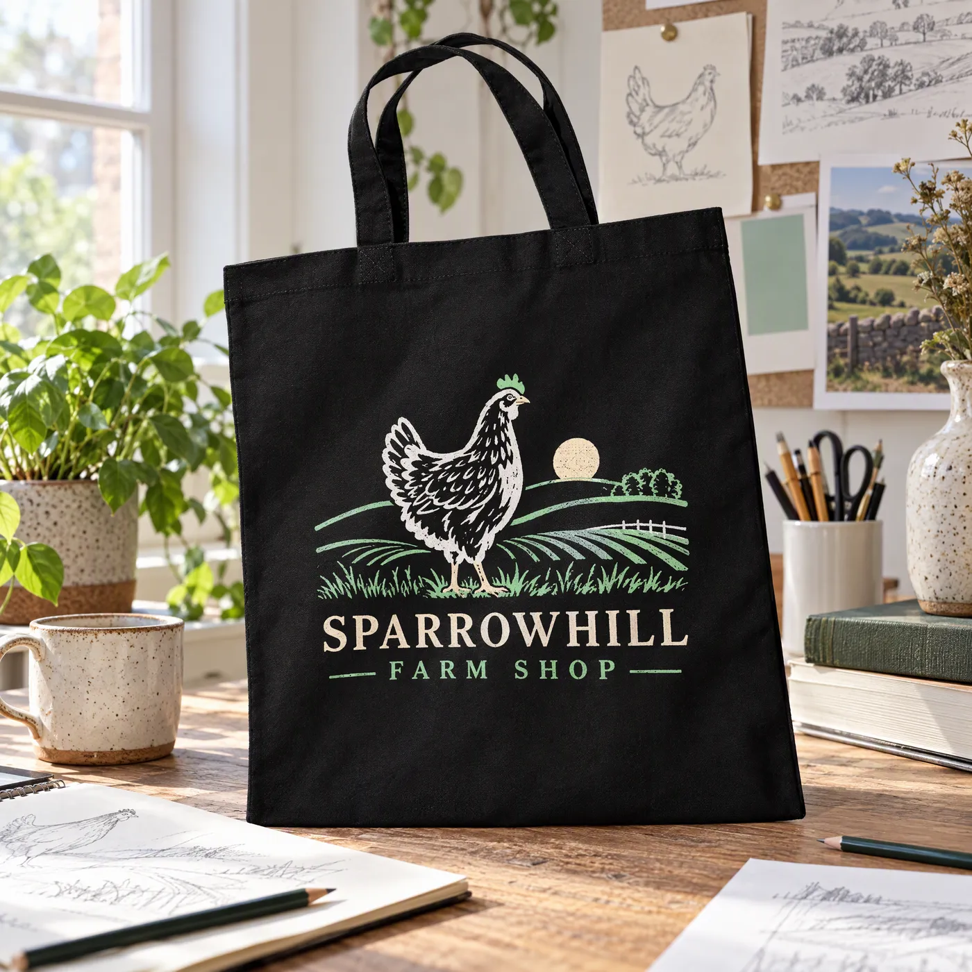 Black Cotton Tote Bag with Short Handles lifestyle