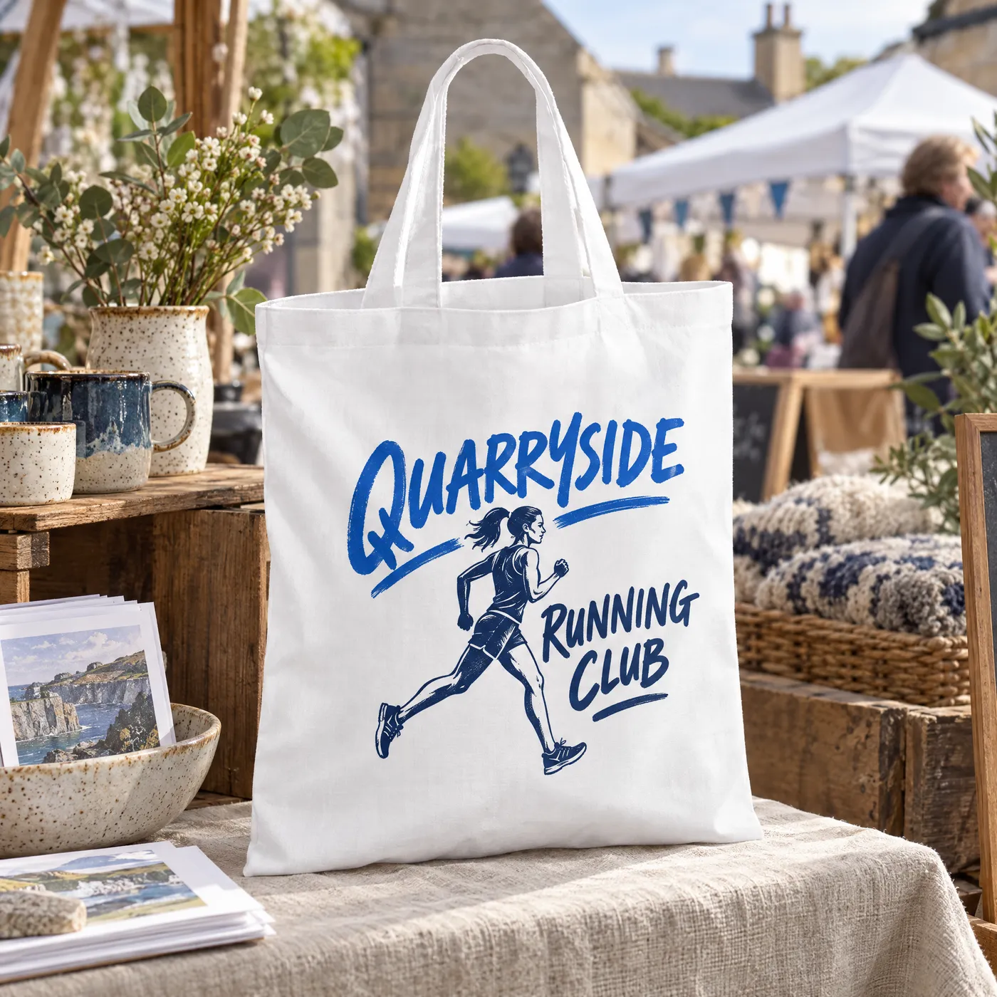 White Cotton Tote Bag with Short Carry Handles lifestyle