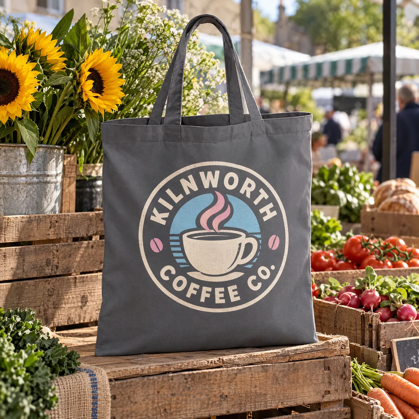 Short Handle Tote Bag in Graphite Grey Cotton lifestyle