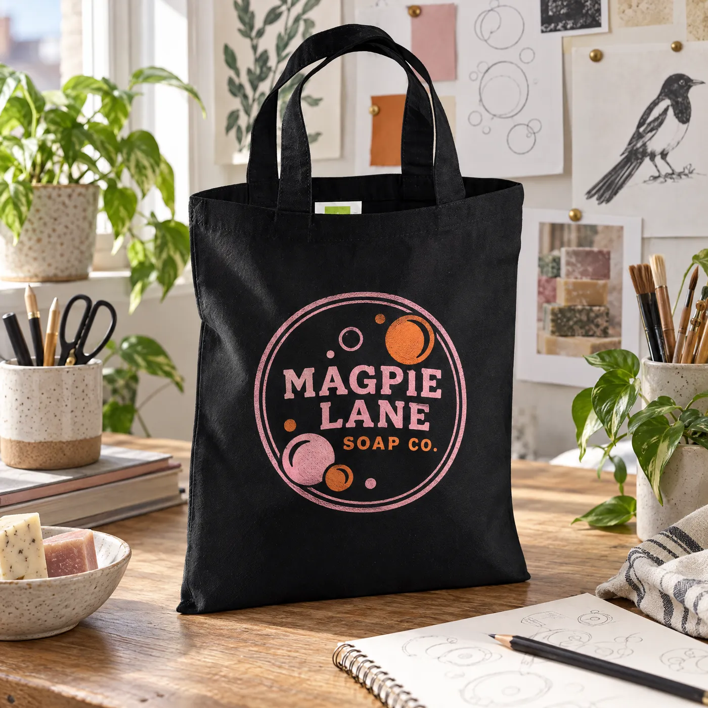 Black Mini Cotton Tote Bag, Printed with Your Logo lifestyle
