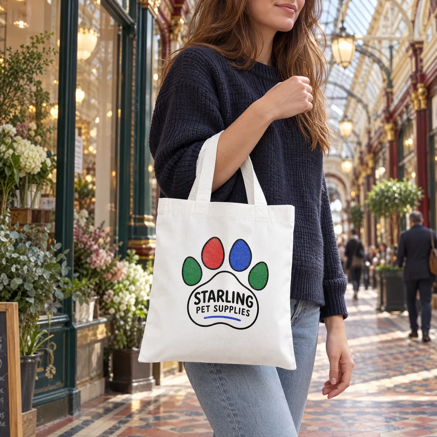 White Mini Cotton Tote Bag with Your Printed Logo lifestyle