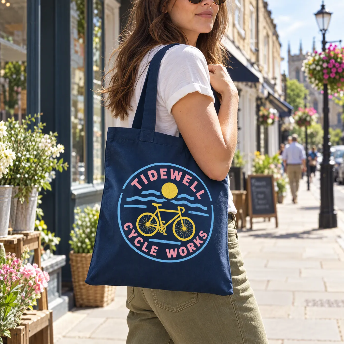 French Navy Mini Tote Bag in 140gsm Cotton lifestyle