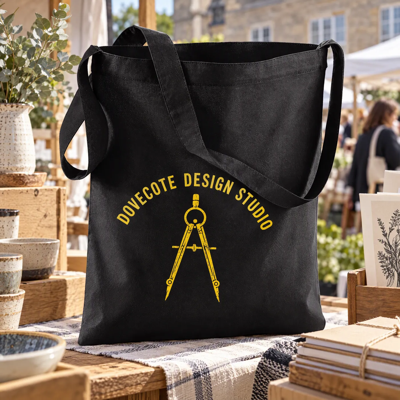 Black Cotton Sling Tote Bag, Printed with Your Logo lifestyle