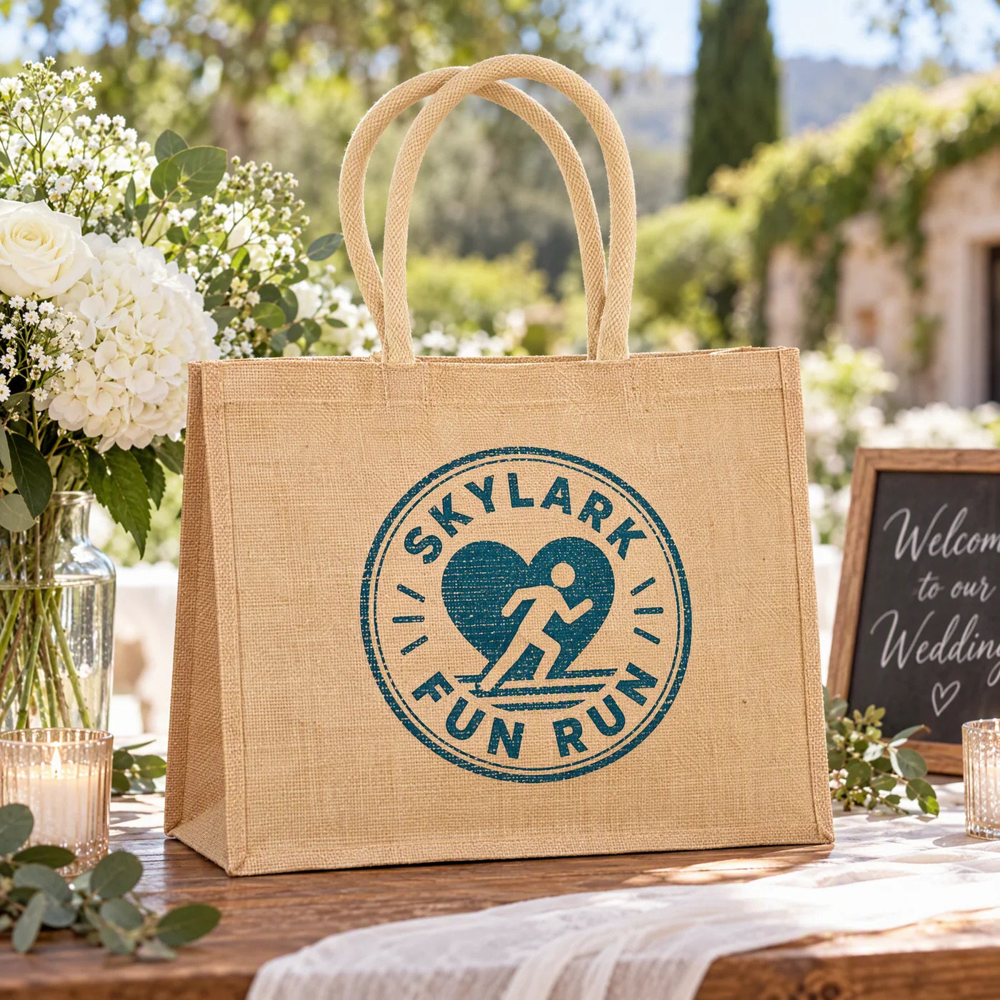 Classic Natural Jute Shopping Bag, Custom Printed lifestyle