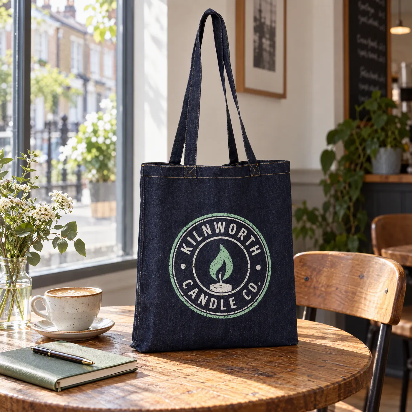Indigo Denim Tote Bag with Long Handles lifestyle