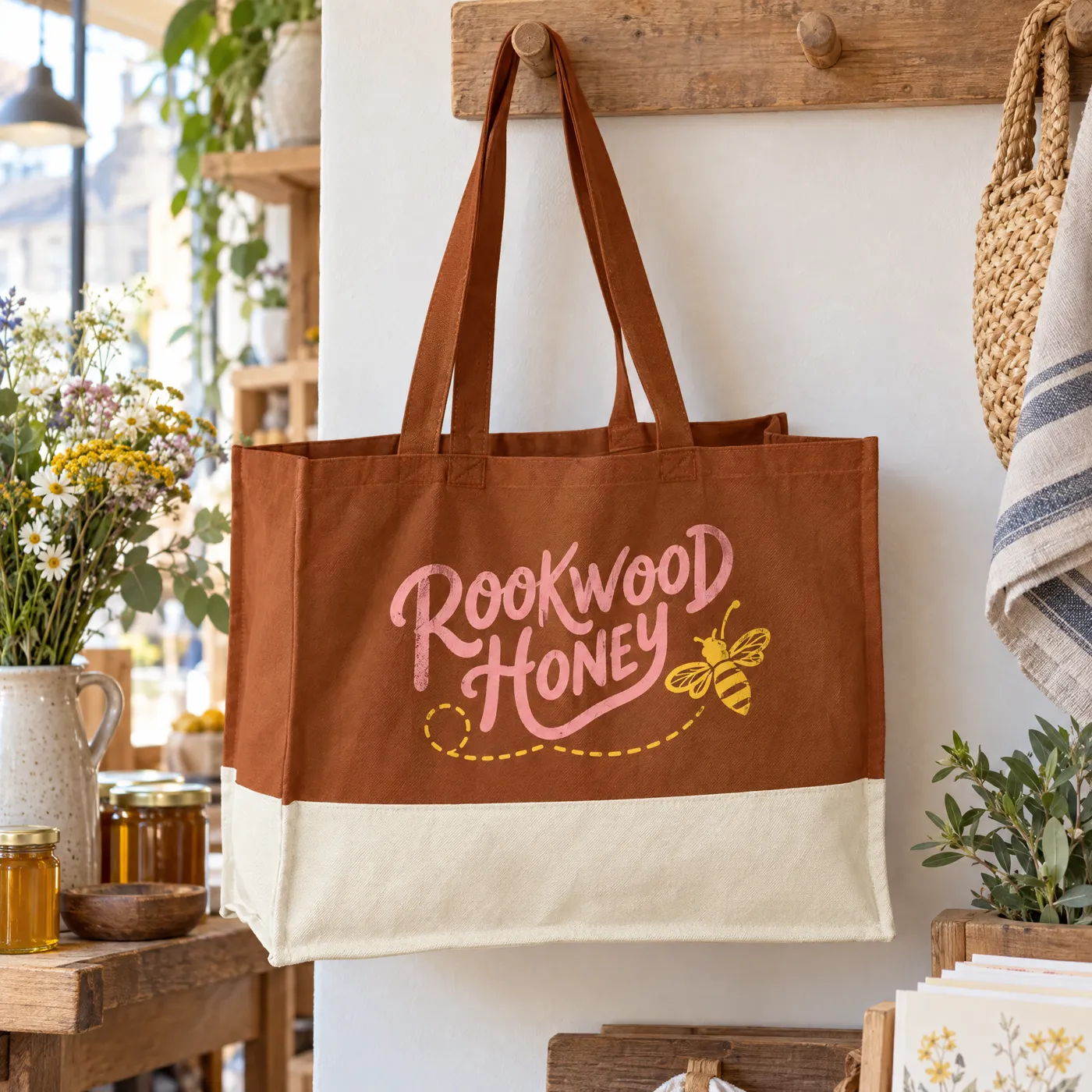 Pumpkin and Natural Organic Canvas Contrast Panel Tote lifestyle