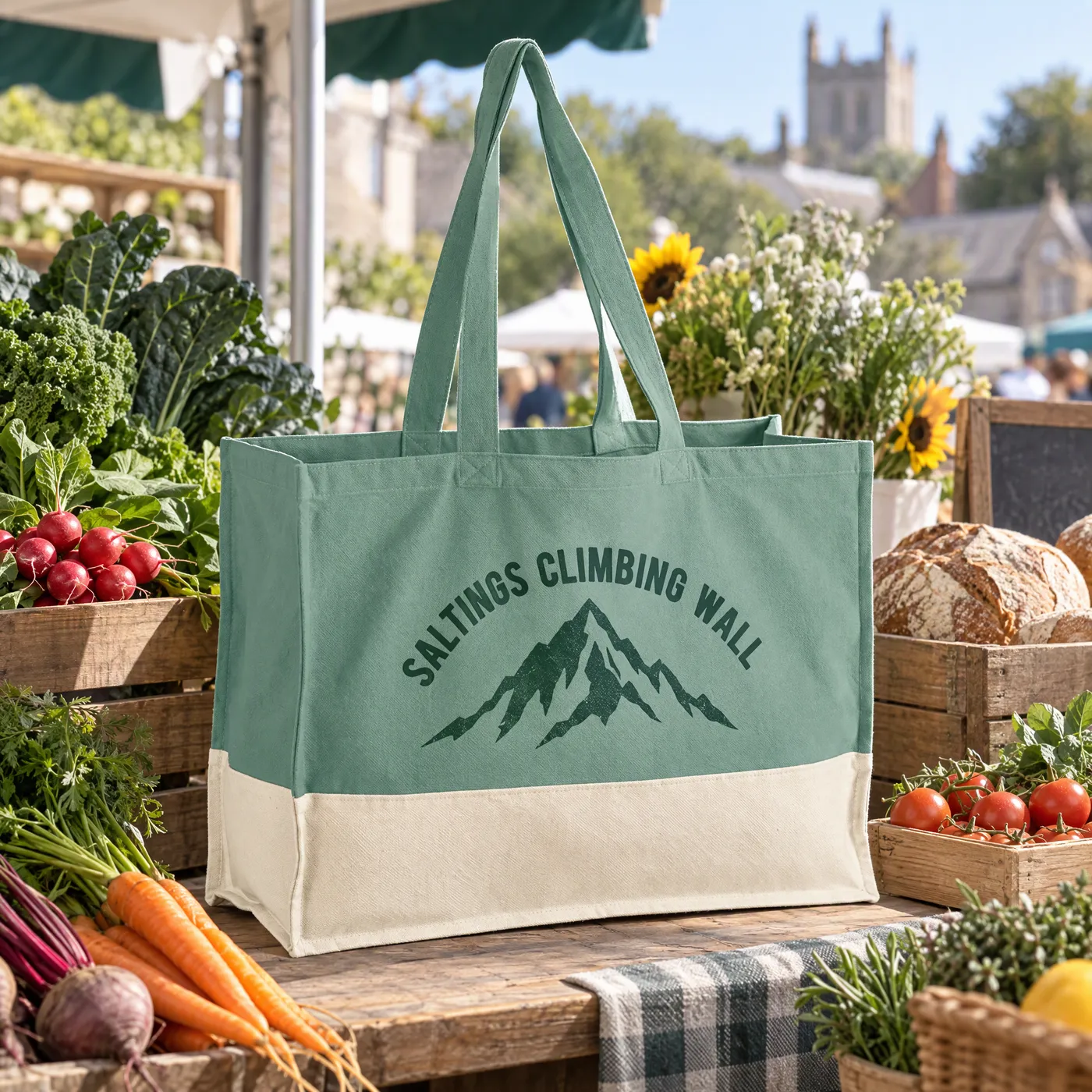 Sage Green and Natural Organic Canvas Contrast Tote lifestyle