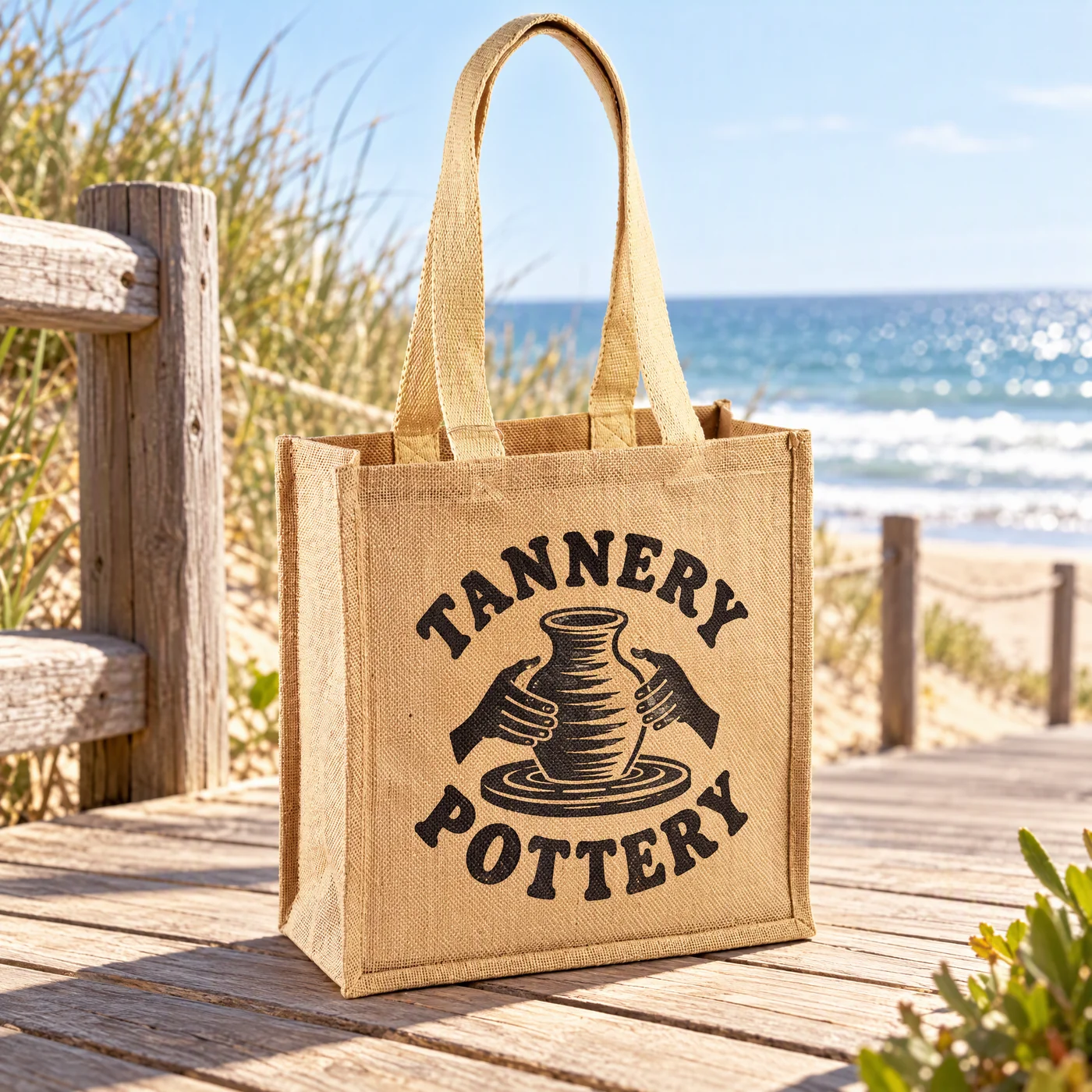 Natural Unlaminated Jute Bag with 60cm Cotton Handles lifestyle