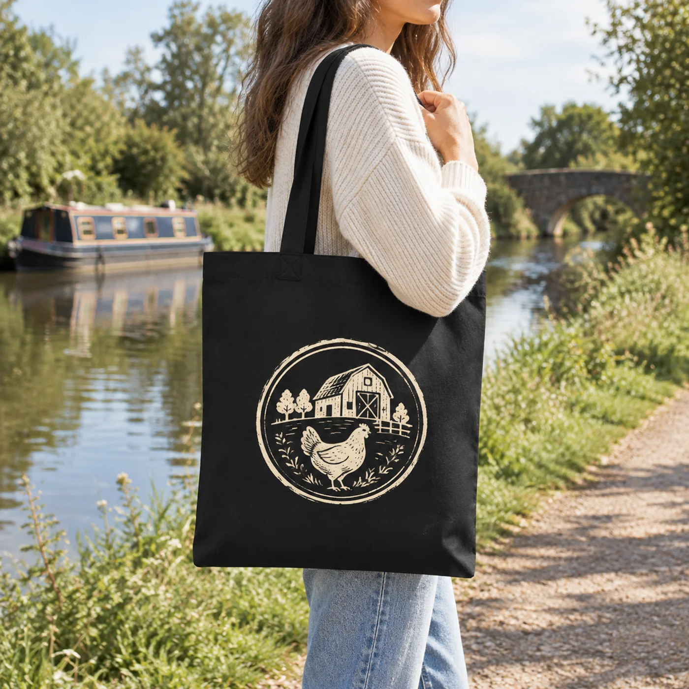 Black Cotton Maxi Tote with Flat Gusseted Base lifestyle