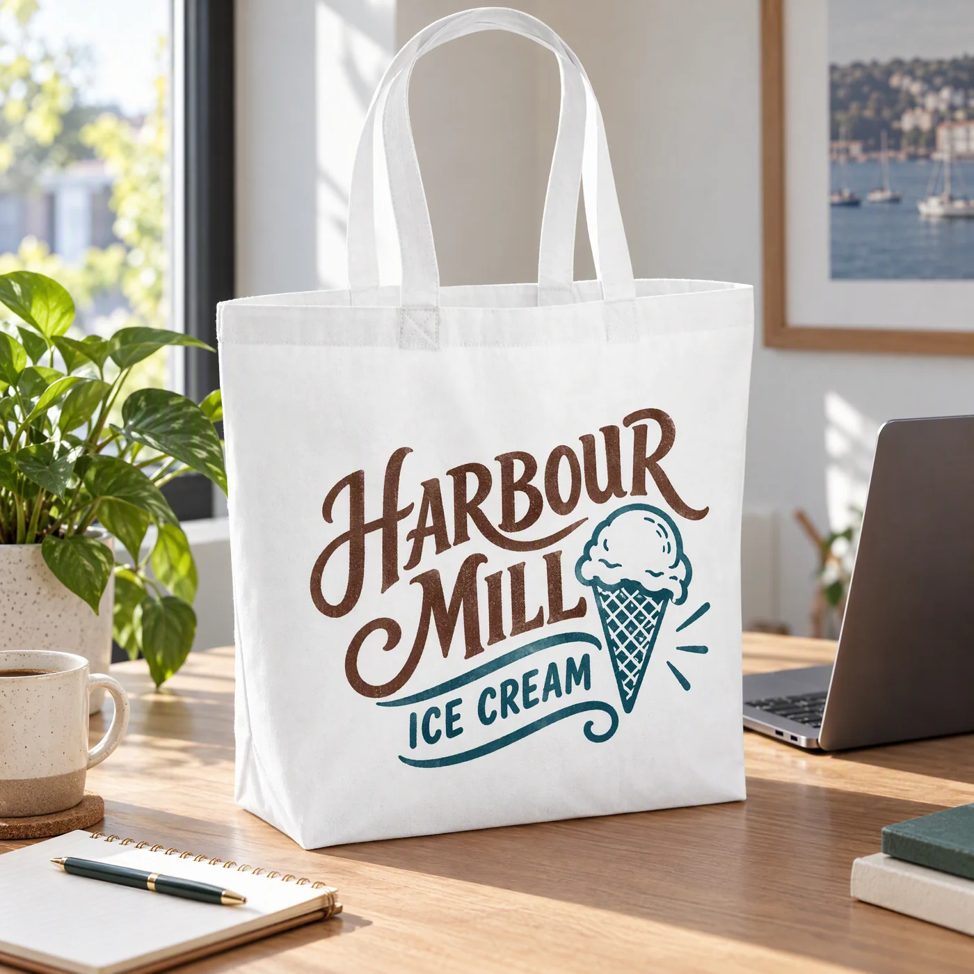 White Cotton Tote Bag with a Flat Gusseted Base lifestyle