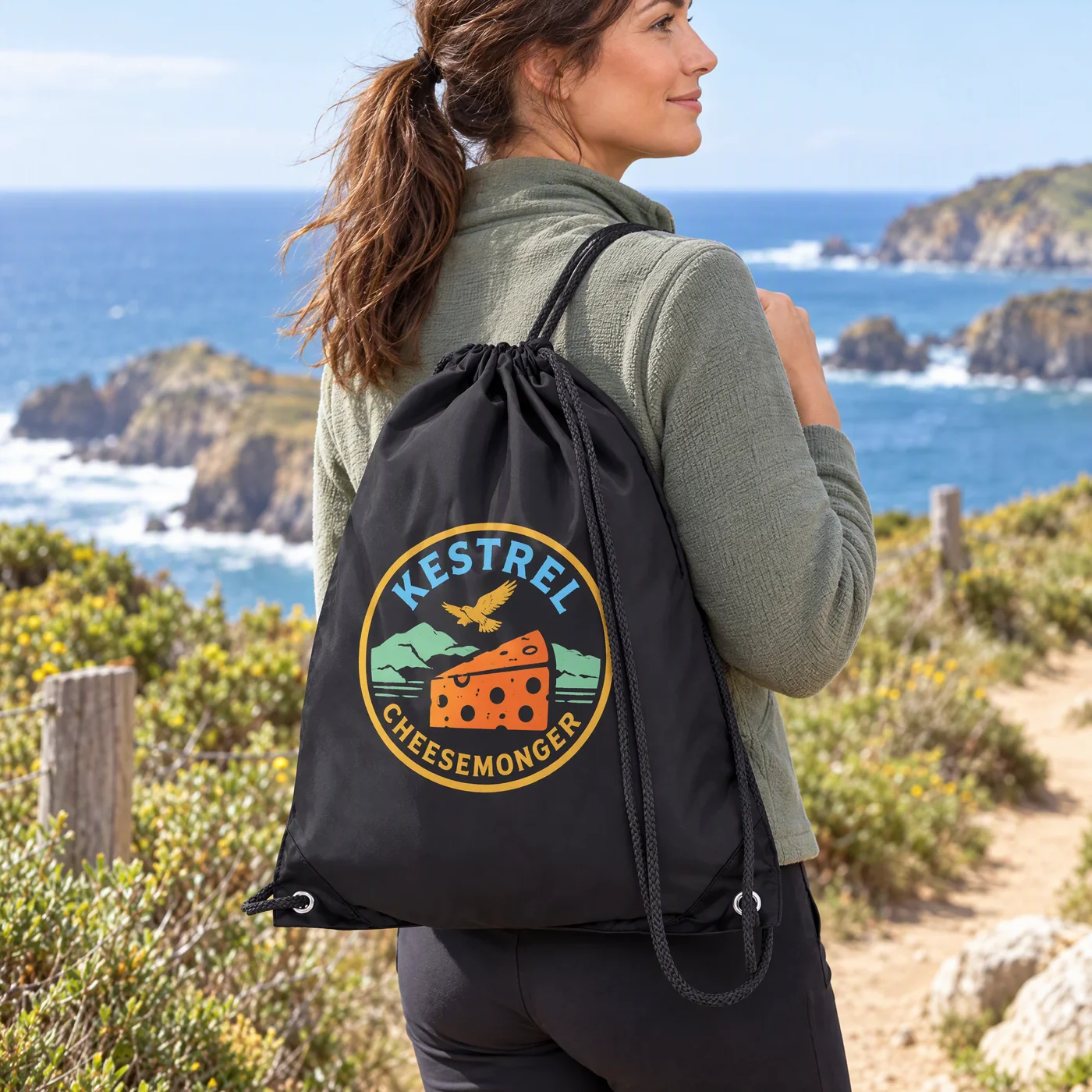 Black Polyester Drawstring Bag, Water Resistant lifestyle