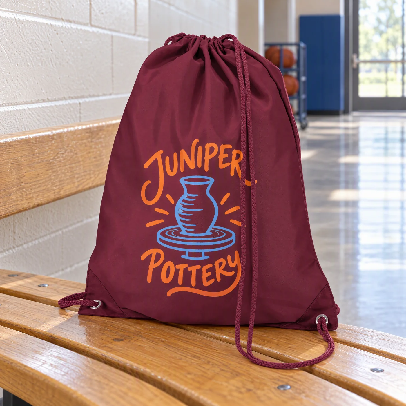 Polyester Drawstring Bag in Burgundy, Printed lifestyle