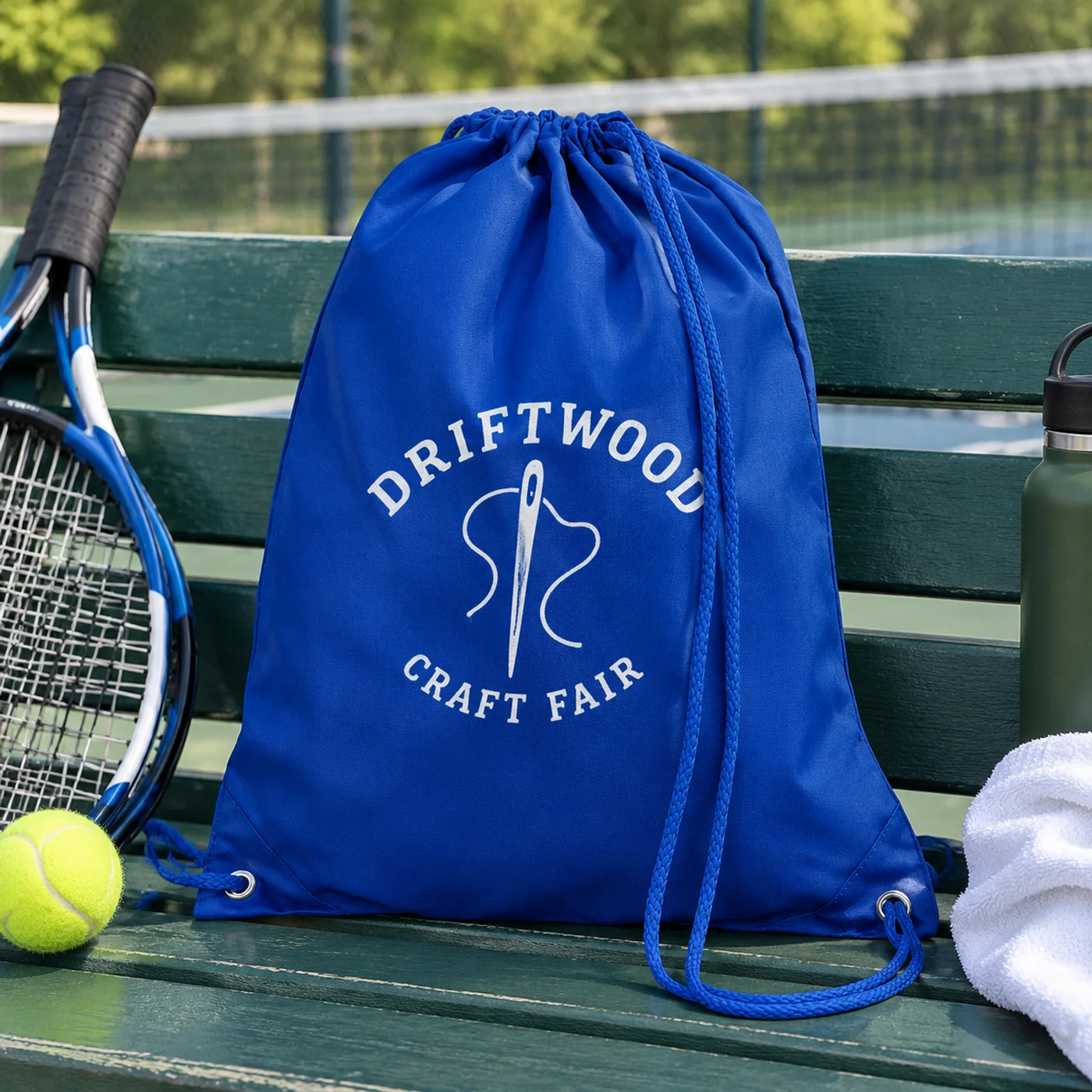 Bright Royal Blue Polyester Drawstring Bag lifestyle