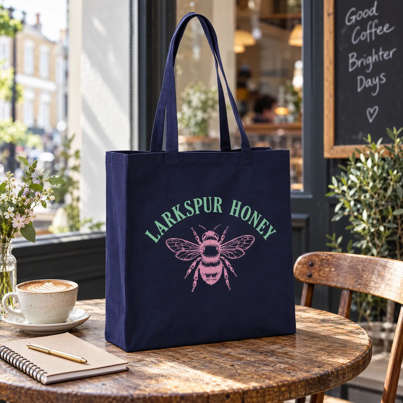 Oxford Navy Recycled Canvas Tote Bag, Long Handles lifestyle