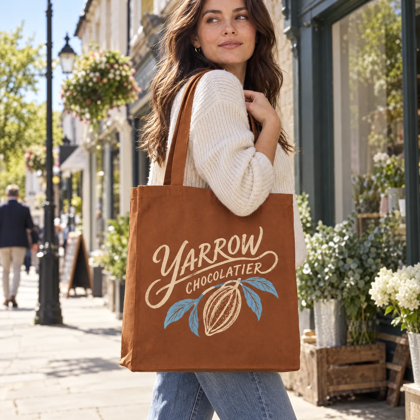 Chestnut Recycled Canvas Tote Bag with Long Handles lifestyle