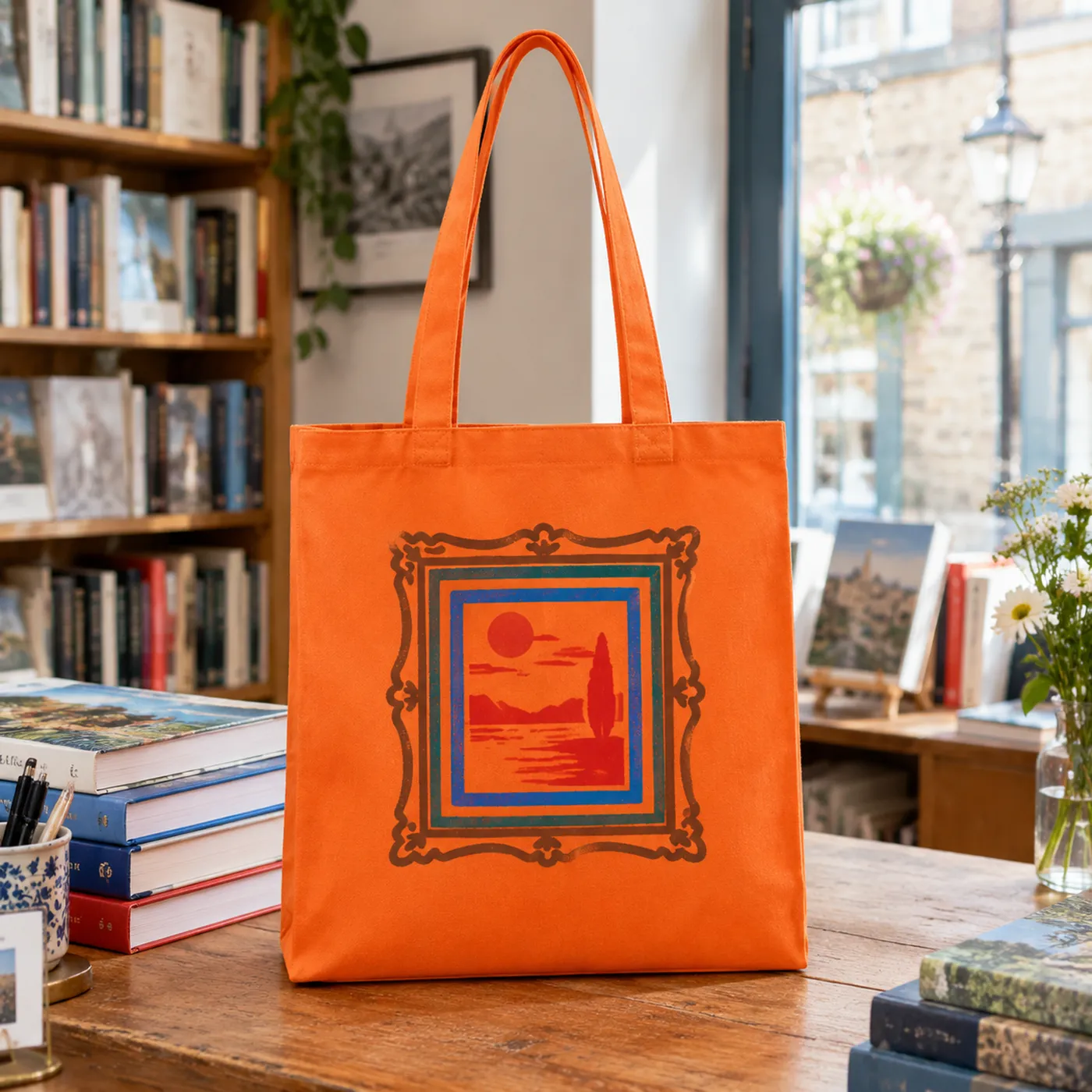 Orange Premium Recycled Canvas Tote Bag lifestyle