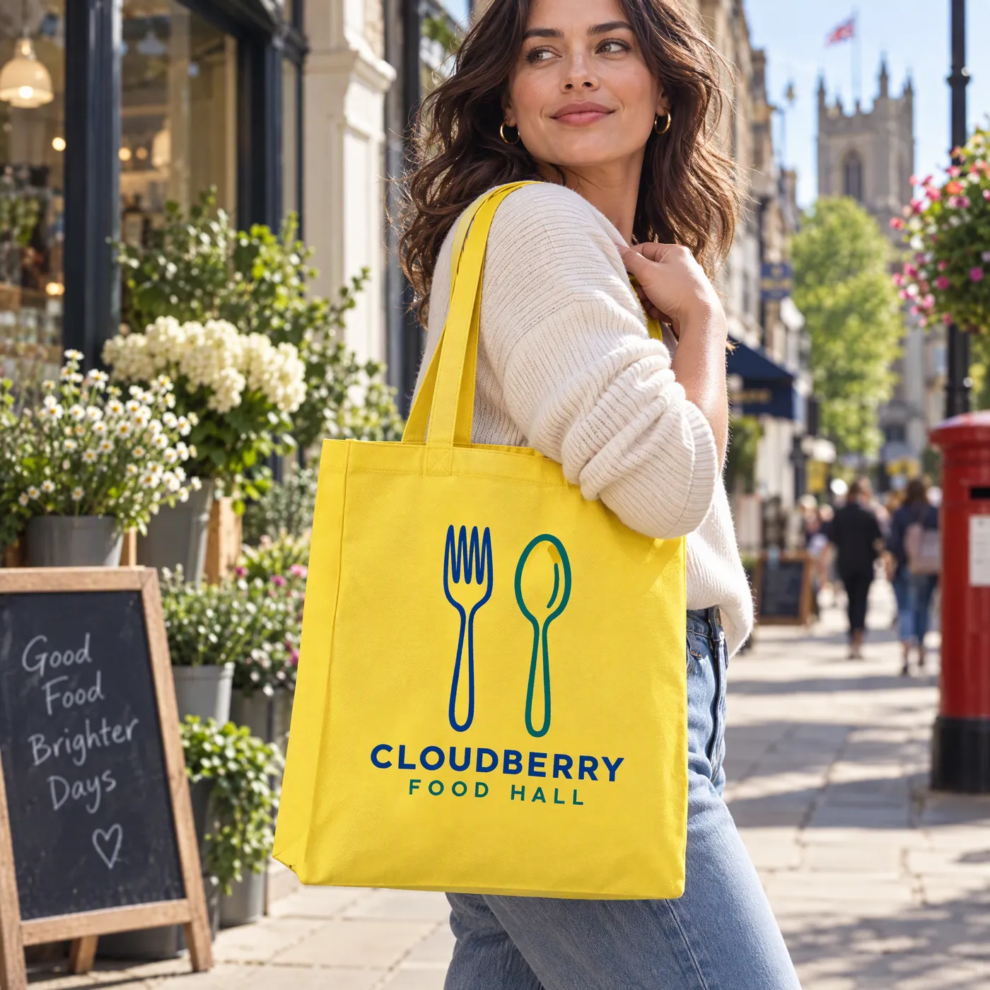 Sunflower Yellow Premium Recycled Canvas Tote Bag lifestyle