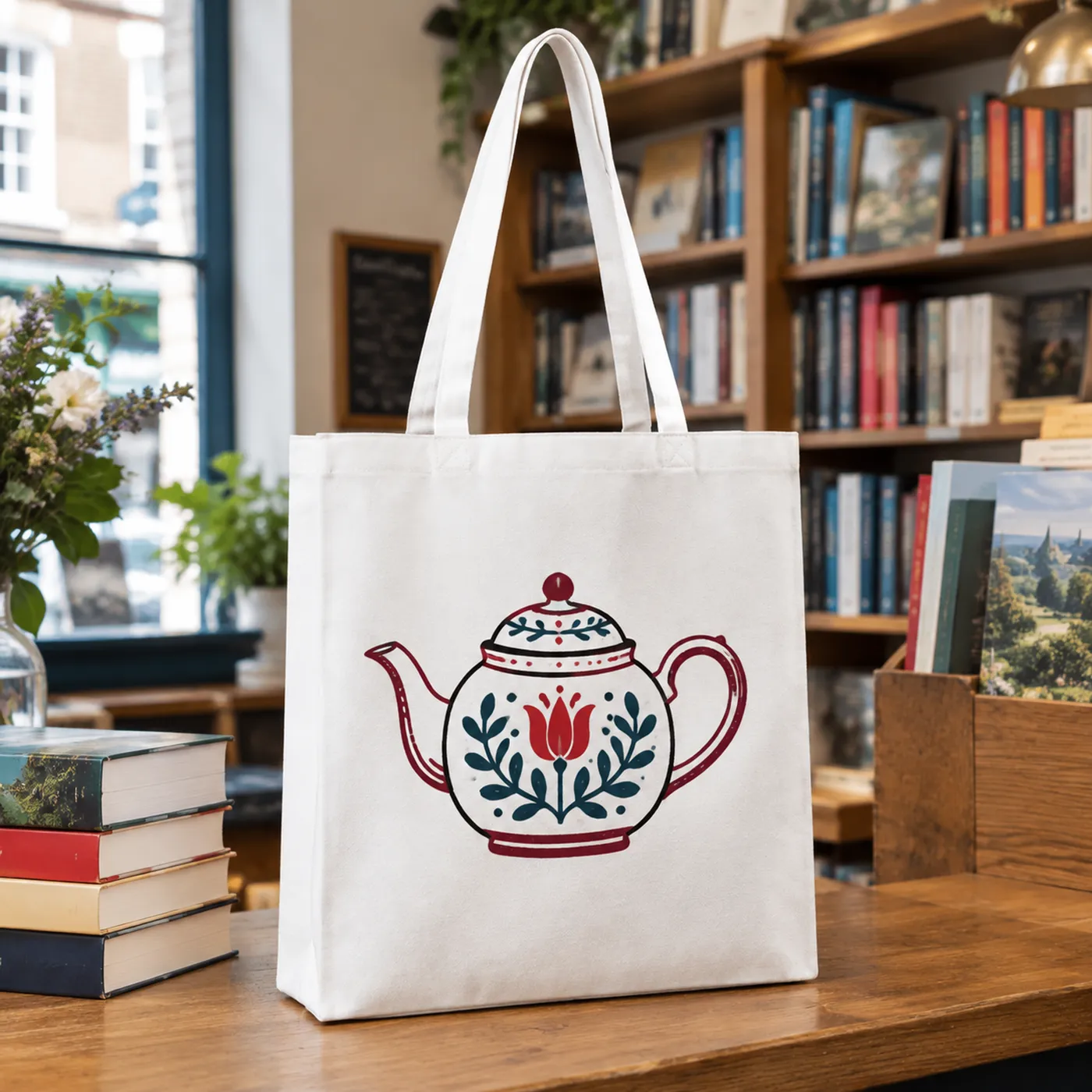 White Premium Recycled Canvas Tote Bag, Long Handles lifestyle